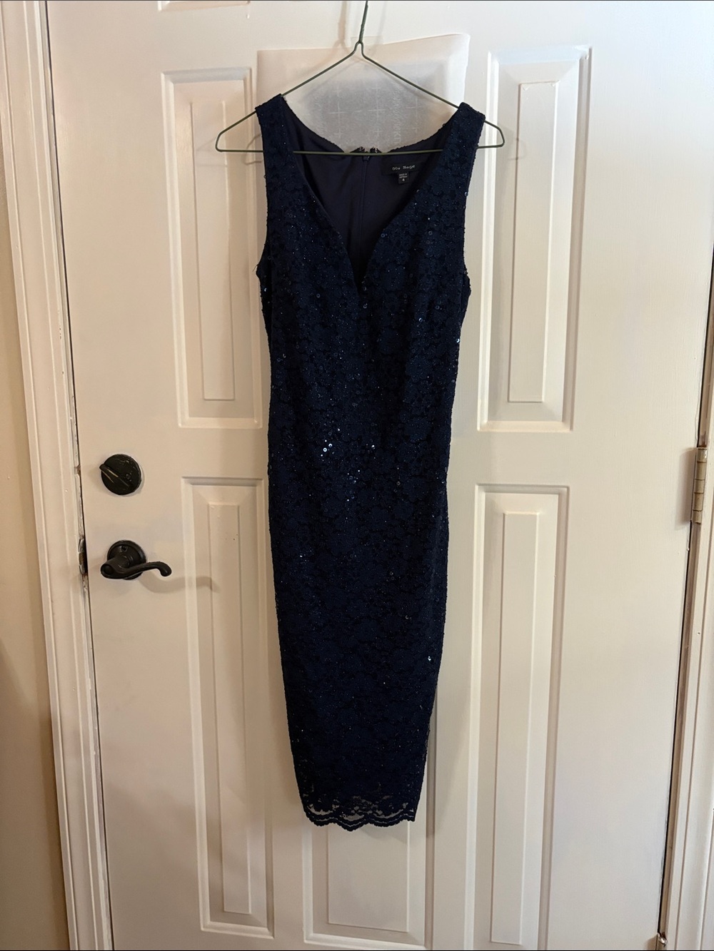 Blu Sage Navy Lace Midi Dress with V-Neck